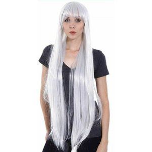 Long Flowing Silver Wig 40" Role Play Dress up Halloween Parties Wig Cap  NEW